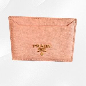 Prada Peach Card Holder with Gold Logo